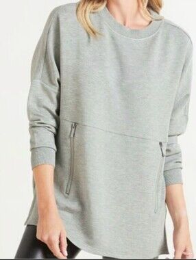 Varley Blissful Zip Oversized Tunic Small Marled Gray Pullover Cozycore